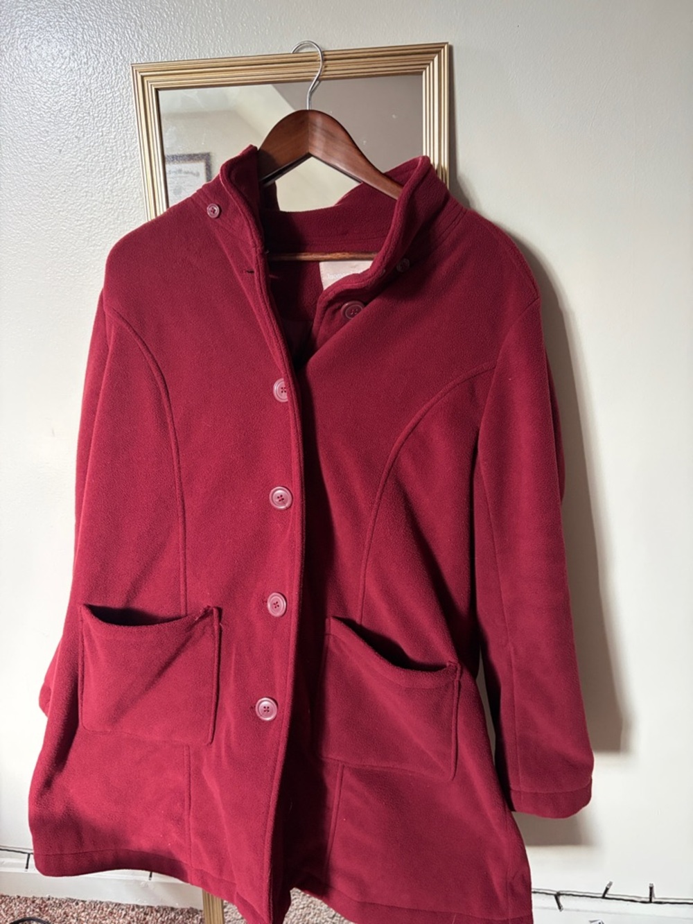 Woman Within Burgundy Button-Front Pea Coat